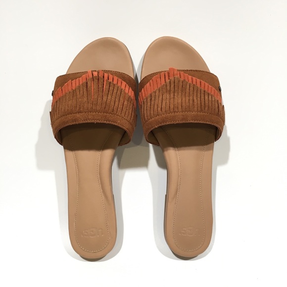 UGG Binx Fringe Slide Sandals -Chestnut Suede -Women’s US 9.5 -NEW - Picture 5 of 8
